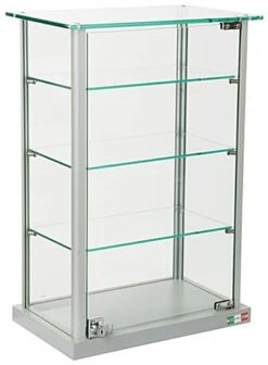 Countertop Display Case W/ Glass Canopy Top, 3 Shelves - Silver