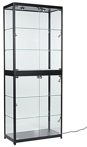 Portable Display Case W/Top & Side Lights, Locking Hinged Door, Carrying Case - Black - Image 2