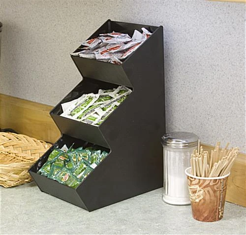 Tiered Condiment Organizer, 3 Compartments - Black