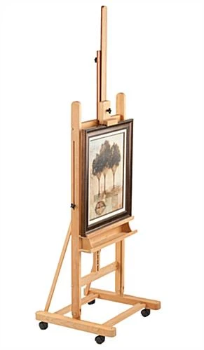 24.75" Wood Studio Easel For Floor With Tilt, Adjustable Shelf, Wheels - Natural - Image 2