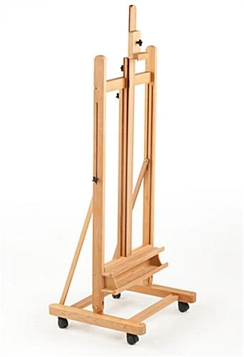 24.75" Wood Studio Easel For Floor With Tilt, Adjustable Shelf, Wheels - Natural - Image 3