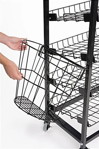 52"w Bakery Display Rack W/ Wheels, 6 Shelves, 4 Side Baskets & Header - Black - Image 4