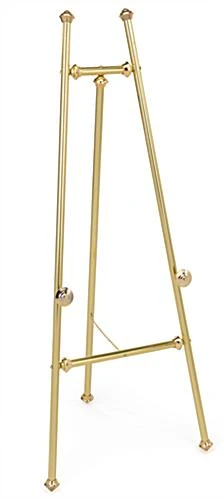 Metal Display Easel For Floor, Decorative Details, Fixed Pegs - Brass Finish