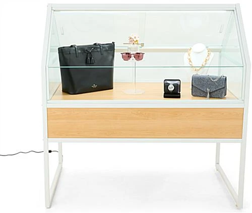 48"w Locking Display Table W/ Tempered Glass Canopy, Sliding Door, LED Light - White - Image 2