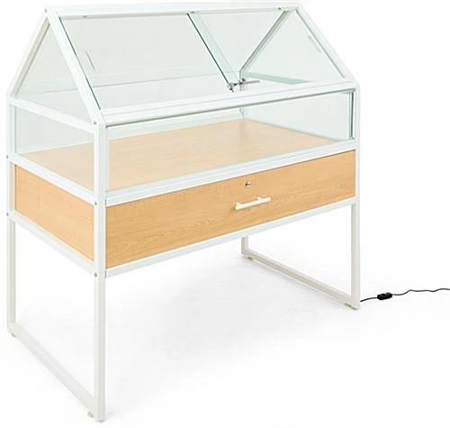 48"w Locking Display Table W/ Tempered Glass Canopy, Sliding Door, LED Light - White - Image 4