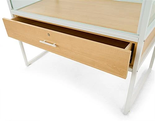 48"w Locking Display Table W/ Tempered Glass Canopy, Sliding Door, LED Light - White - Image 6