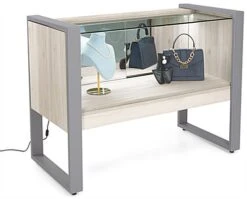 47" Tempered Glass Display Case, Top LED Lights, Locking Sliding Door - Gray