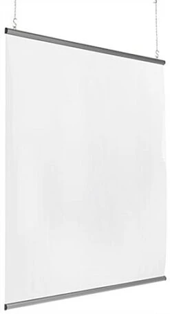 Vinyl Sneeze Shield With Aluminum Snap Rails, Ceiling Hanging - Clear