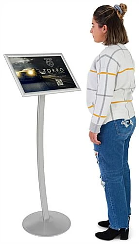 17 X 11 Menu Stand For Floor, Snap Open, Curved Post - Silver - Image 4