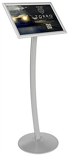 17 X 11 Menu Stand For Floor, Snap Open, Curved Post - Silver