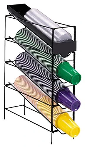 Tiered Cup Lid Dispenser Chute, 4 Shelves - Black - Image 2