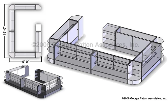 Retail Store Counter Configuration W/ Cash Wrap, Counters & Corner Counters - Black