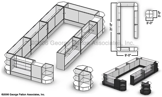Store Counter Configuration W/ 17 Components, Tempered Glass Shelves & Black Finish