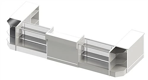 Store Counter Configuration W/ 7 Components, White Finish & Tempered Glass Shelves - Image 2