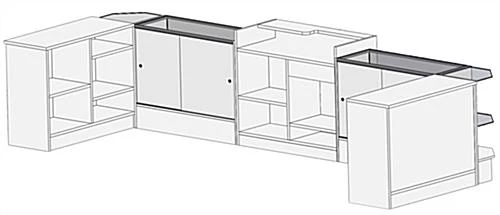 Store Counter Configuration W/ 7 Components, White Finish & Tempered Glass Shelves - Image 3