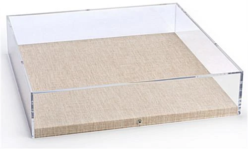 17 X 17 Wall Mounted Exhibit Case W/ Linen Backing, Acrylic Vitrine - Tan - Image 4