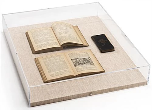 16 X 20 Wall Mounted Exhibit Case W/ Linen Backing, Acrylic Vitrine - Tan - Image 3