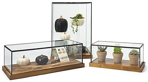 6.75" Countertop Display W/ Lift-Off Top, Black Copper Edging, Wooden Base - Clear - Image 4