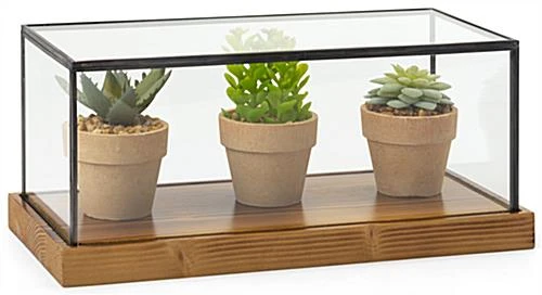 5.5" Countertop Display W/ Lift-Off Top, Black Copper Edging, Wooden Base - Clear