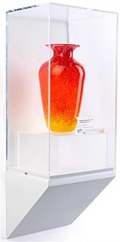 10”w Wall Wedge Display Case W/ MDF Base And Lift Off Acrylic Vitrine - White