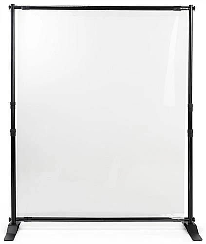 Floor Standing Sneeze Shield, PVC, Portable Aluminum Frame - Clear - Image 2