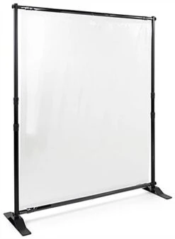 Floor Standing Sneeze Shield, PVC, Portable Aluminum Frame - Clear