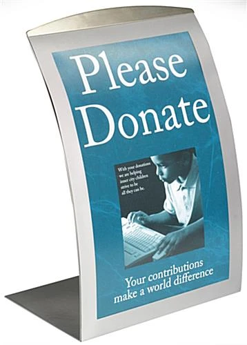 11 X 17 Sign Holder For Tabletop, With Magnetic Lens, Curved - Silver