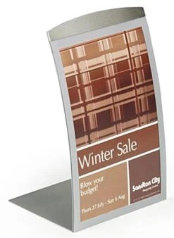 5.5 X 8.5 Sign Holder For Tabletop, With Magnetic Lens, Curved - Silver