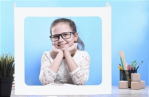 Student Desk Sneeze Shield, 3 Clear Panels, Set Of 20, Folding - White - Image 2