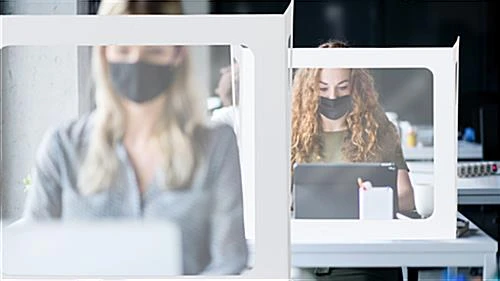 Student Desk Sneeze Shield, 3 Clear Panels, Set Of 20, Folding - White - Image 5