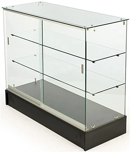 Retail Counter W/ Frameless Tempered Glass Design, 2 Fixed Shelves & Black Base - Image 2