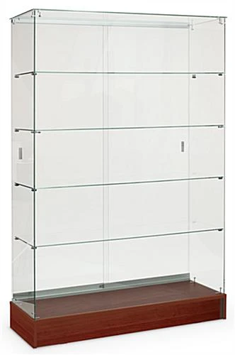 48" Glass Display Case W/ Sliding Doors, Fixed Shelves, Frameless - Cherry - Image 2