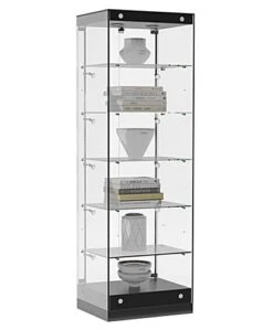 24โ Display Case W/ LED Lights, Frameless, Hinged Door, Ships Assembled - Black