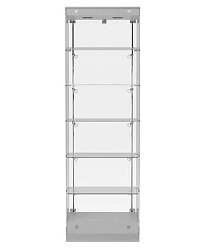 24β Display Case W/ LED Lights, Frameless, Hinged Door, Ships Assembled - Silver - Image 3