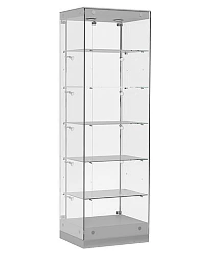 24β Display Case W/ LED Lights, Frameless, Hinged Door, Ships Assembled - Silver - Image 2
