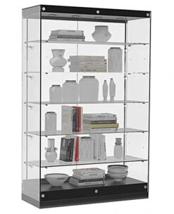 48โ Display Case W/ LED Lights, Frameless, Sliding Doors, Ships Assembled - Black