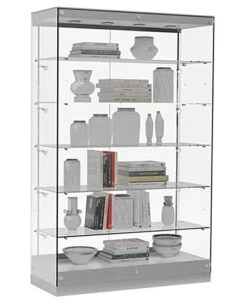 48โ Display Case W/ LED Lights, Frameless, Sliding Door, Ships Assembled - Silver
