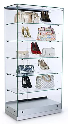 36" Glass Display Case W/Frameless Design, Hinged Door, Ships Assembled - Silver