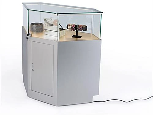 44" Quarter Vision Corner Display Case, W/Drawers, Ships Assembled - Silver - Image 2