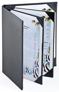 Menu Cover Holds (6) 8.5 X 11 Menus, Photo Album Corners, 4-Panel - Black