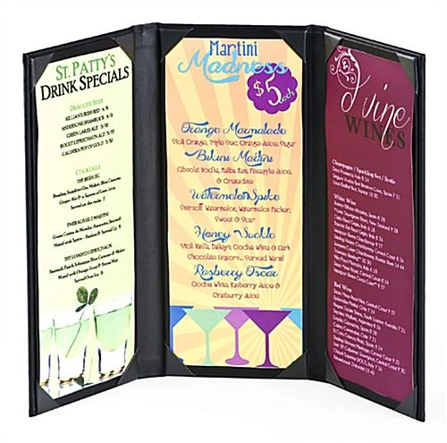 Menu Cover For 4.25 X 11 Menus, Photo Album Corners, Triple Panel (Two-fold) - Black - Image 3
