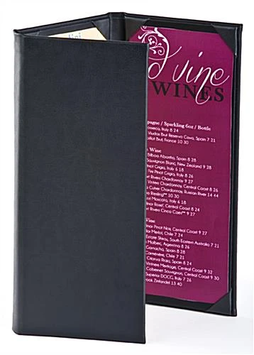 Menu Cover For 4.25 X 11 Menus, Photo Album Corners, Triple Panel (Two-fold) - Black