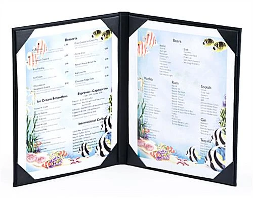 Menu Cover For 8.5 X 11 Menus, Photo Album Corners, Double Panel - Black - Image 2