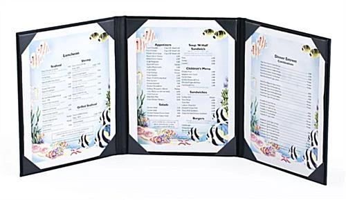 Menu Cover For 8.5 X 11 Menus, Photo Album Corners, Triple Panel (Two-fold) - Black - Image 3