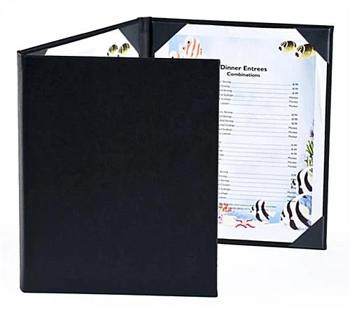 Menu Cover For 8.5 X 11 Menus, Photo Album Corners, Triple Panel (Two-fold) - Black