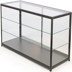 60" Retail Display Case W/ Sliding Door, Adjustable Shelves, Ships Assembled - Black