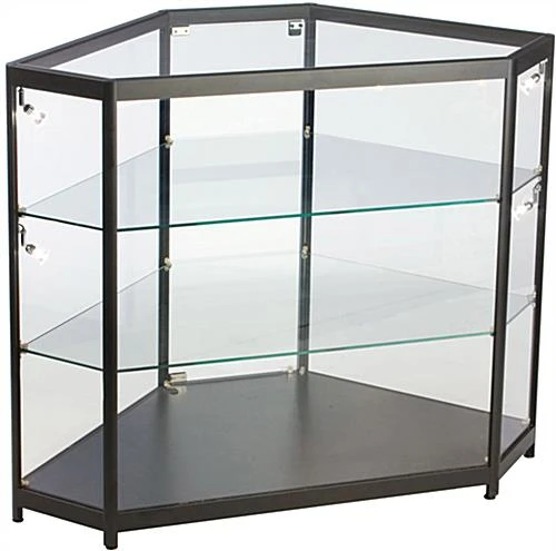 4ft. Corner Retail Display Case W/LED Side Lights, Hinged Door- Black - Image 2