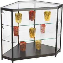 4ft. Corner Retail Display Case W/LED Side Lights, Hinged Door- Black