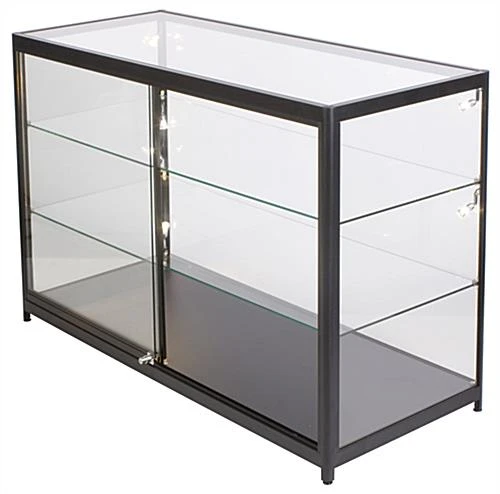 60" Retail Display Case W/LED Side Lights, Sliding Door, Push-in Lock - Black - Image 2