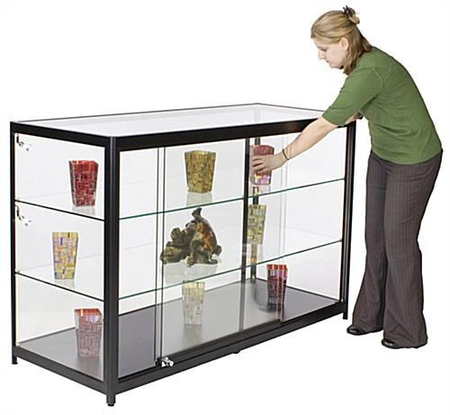 60" Retail Display Case W/LED Side Lights, Sliding Door, Push-in Lock - Black - Image 7